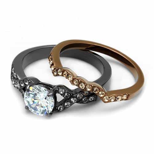 Stainless Steel Coffee Brown IP CZ Round Pave Infinity Twist Ring view 9