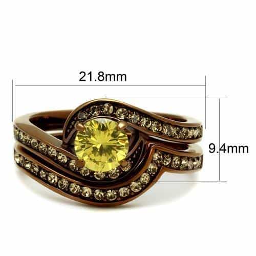Stainless Steel Coffee Brown IP Yellow CZ Round Pave Wave Ring view 3