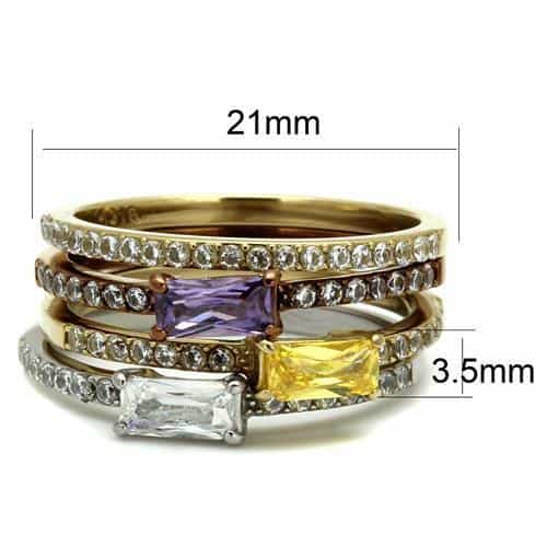 Stainless Steel Two Tone Gold Coffee Brown Multi Color CZ Ring view 3