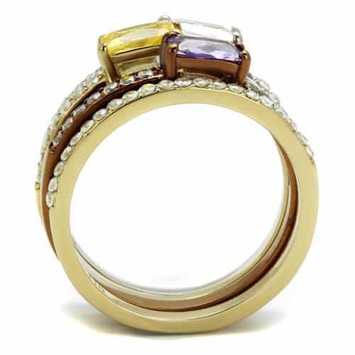 Stainless Steel Two Tone Gold Coffee Brown Multi Color CZ Ring view 5