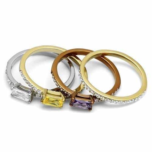Stainless Steel Two Tone Gold Coffee Brown Multi Color CZ Ring view 9