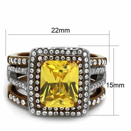 Stainless Steel Yellow CZ Princess Double Halo Pave Bridal Ring view 3