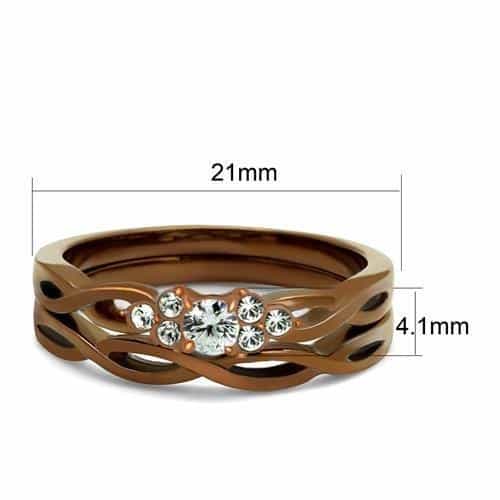 Stainless Steel Coffee Brown IP CZ Round Pave Woven Infinity Ring view 3
