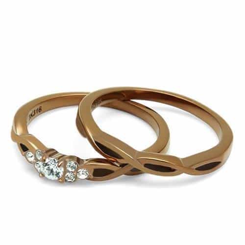 Stainless Steel Coffee Brown IP CZ Round Pave Woven Infinity Ring view 9
