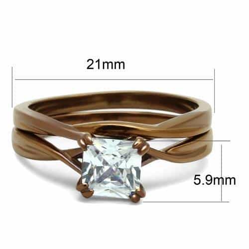 Stainless Steel Coffee Brown IP CZ Princess Pave Bridal Ring view 3
