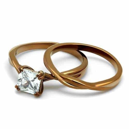 Stainless Steel Coffee Brown IP CZ Princess Pave Bridal Ring view 9