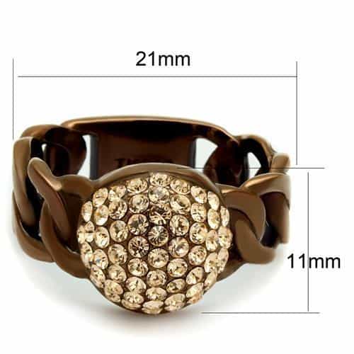 Stainless Steel Coffee Brown IP Champagne Crystal Pave Chain Ring view 3
