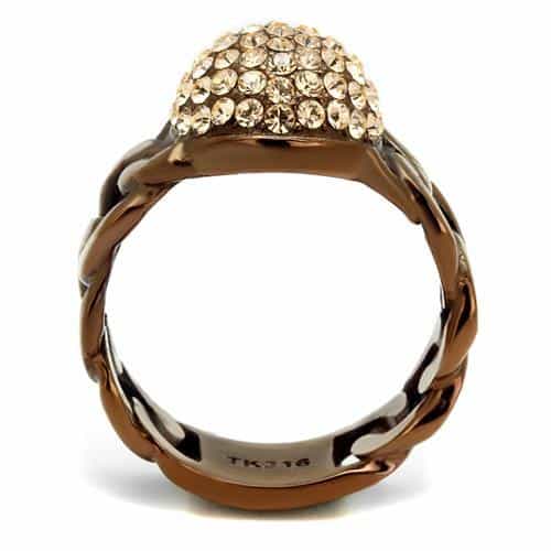 Stainless Steel Coffee Brown IP Champagne Crystal Pave Chain Ring view 5