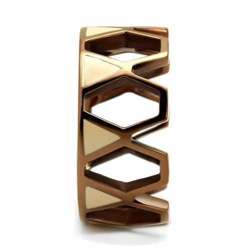 Stainless Steel Rose Gold IP CZ Pave Geometric Cutout Wide Ring view 7