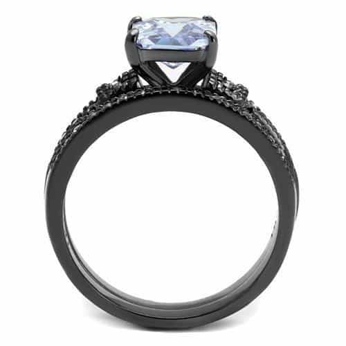 Stainless Steel Dark Gunmetal Tanzanite Purple CZ Princess Ring view 5