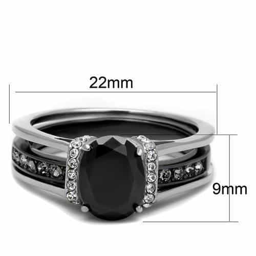 Stainless Steel Black Onyx CZ Oval Pave Bypass Bridal Ring view 3