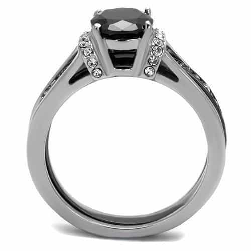 Stainless Steel Black Onyx CZ Oval Pave Bypass Bridal Ring view 5
