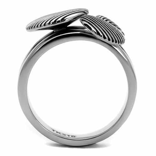 Stainless Steel Polished Ridged Dome Three Bead Clover Ring view 5