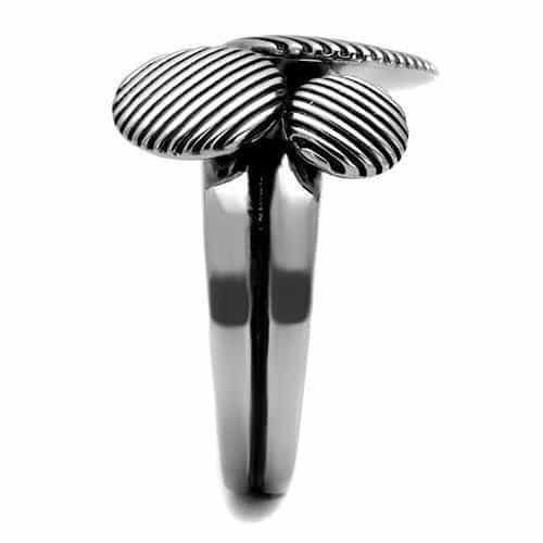 Stainless Steel Polished Ridged Dome Three Bead Clover Ring view 7