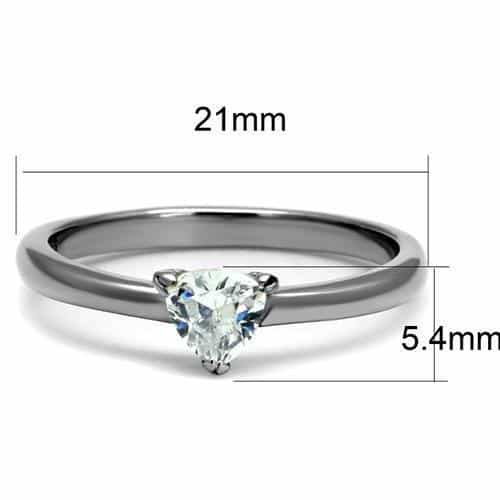 Stainless Steel CZ Trillion Heart Solitaire Thin Band Ring view 3