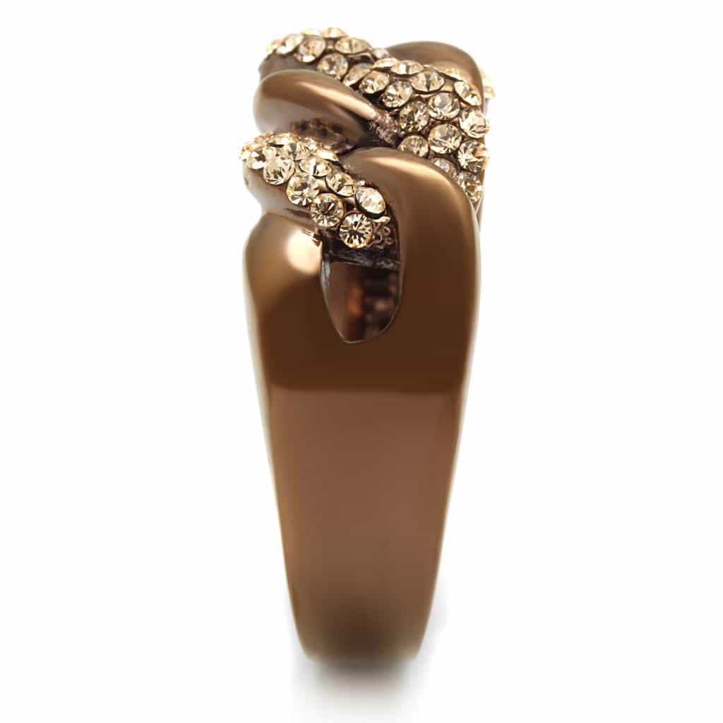Stainless Steel Coffee Brown IP Champagne Crystal Pave Chain Ring view 7
