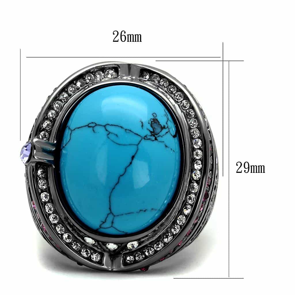 Stainless Steel Dark Gunmetal Turquoise Cabochon CZ Amethyst Ring view 3