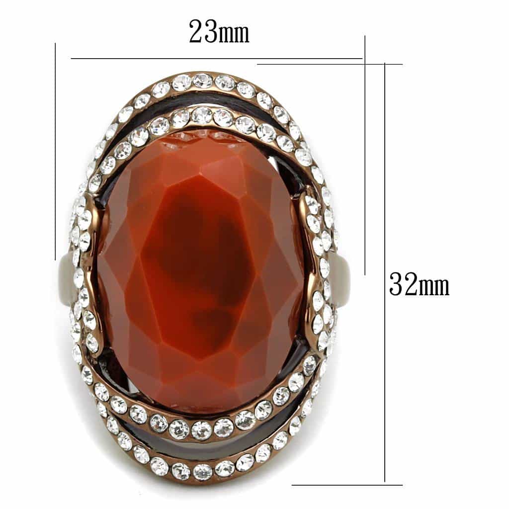 Stainless Steel Coffee Brown IP Red Jasper Oval CZ Halo Ring view 3