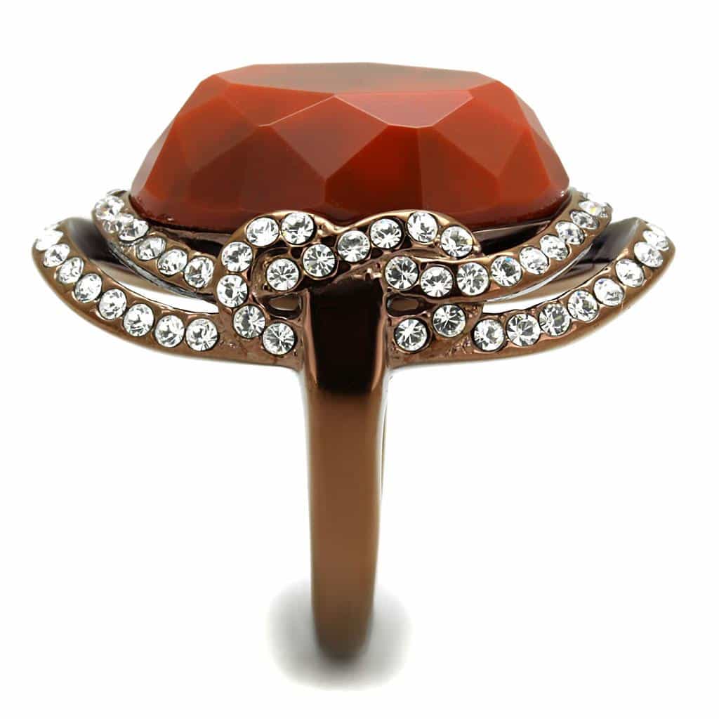 Stainless Steel Coffee Brown IP Red Jasper Oval CZ Halo Ring view 7