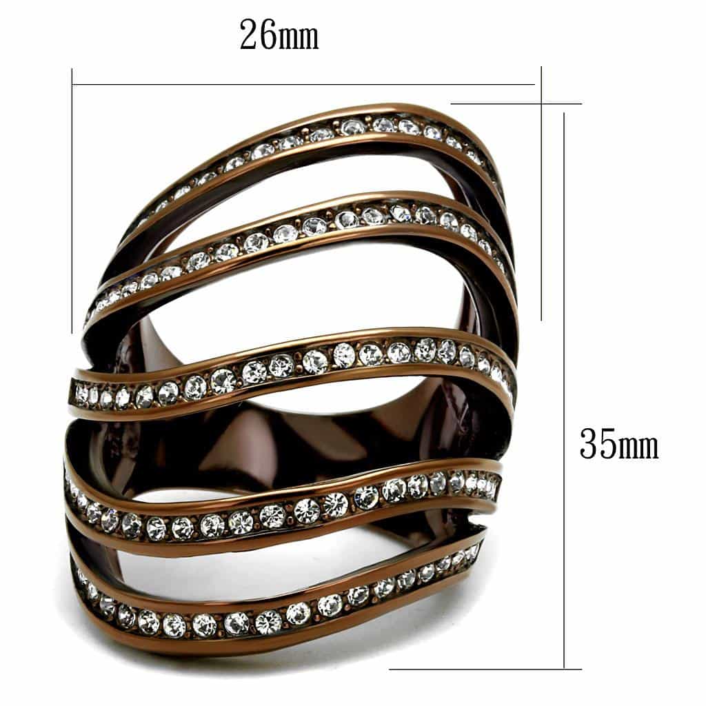 Stainless Steel Coffee Brown IP CZ Pave Triple Twist Ring view 3