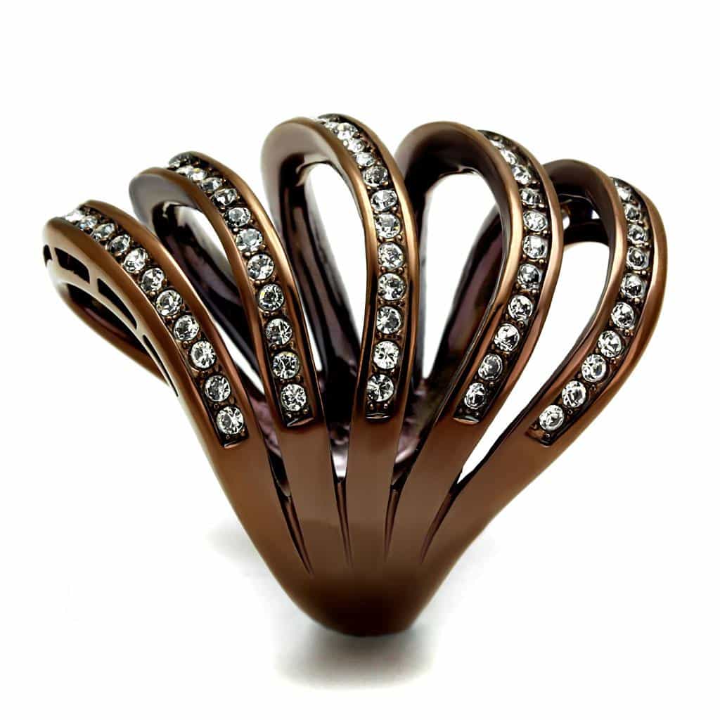 Stainless Steel Coffee Brown IP CZ Pave Triple Twist Ring view 7