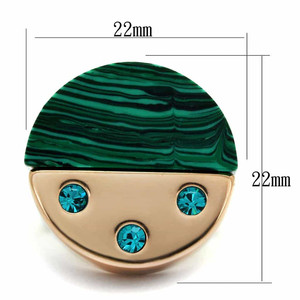 Stainless Steel Rose Gold IP Malachite Inlay Green Zircon CZ Ring view 3