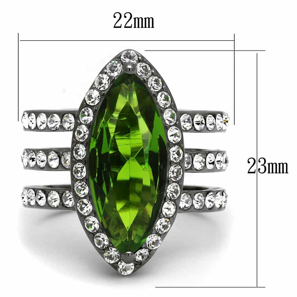 Stainless Steel Dark Gunmetal Peridot Green Crystal Marquise Ring view 3