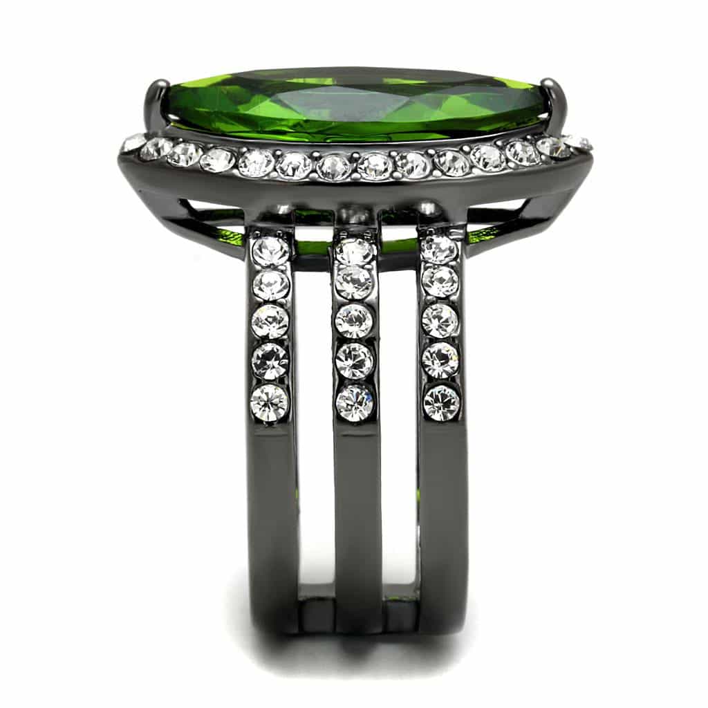 Stainless Steel Dark Gunmetal Peridot Green Crystal Marquise Ring view 7