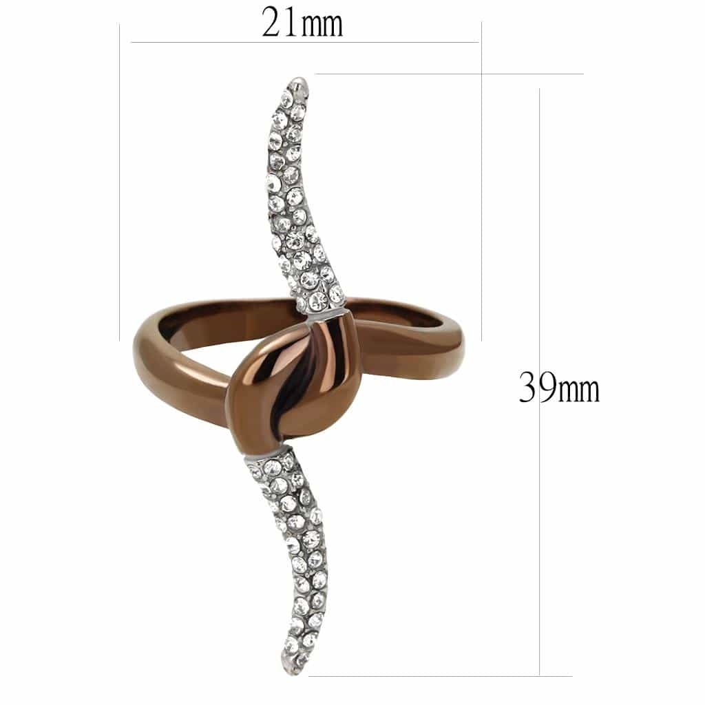 Stainless Steel Coffee Brown IP CZ Pave Leaf Vine Bypass Ring view 3