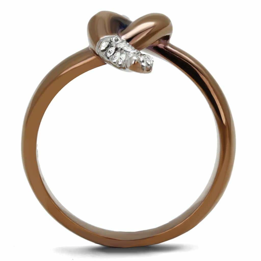 Stainless Steel Coffee Brown IP CZ Pave Leaf Vine Bypass Ring view 5