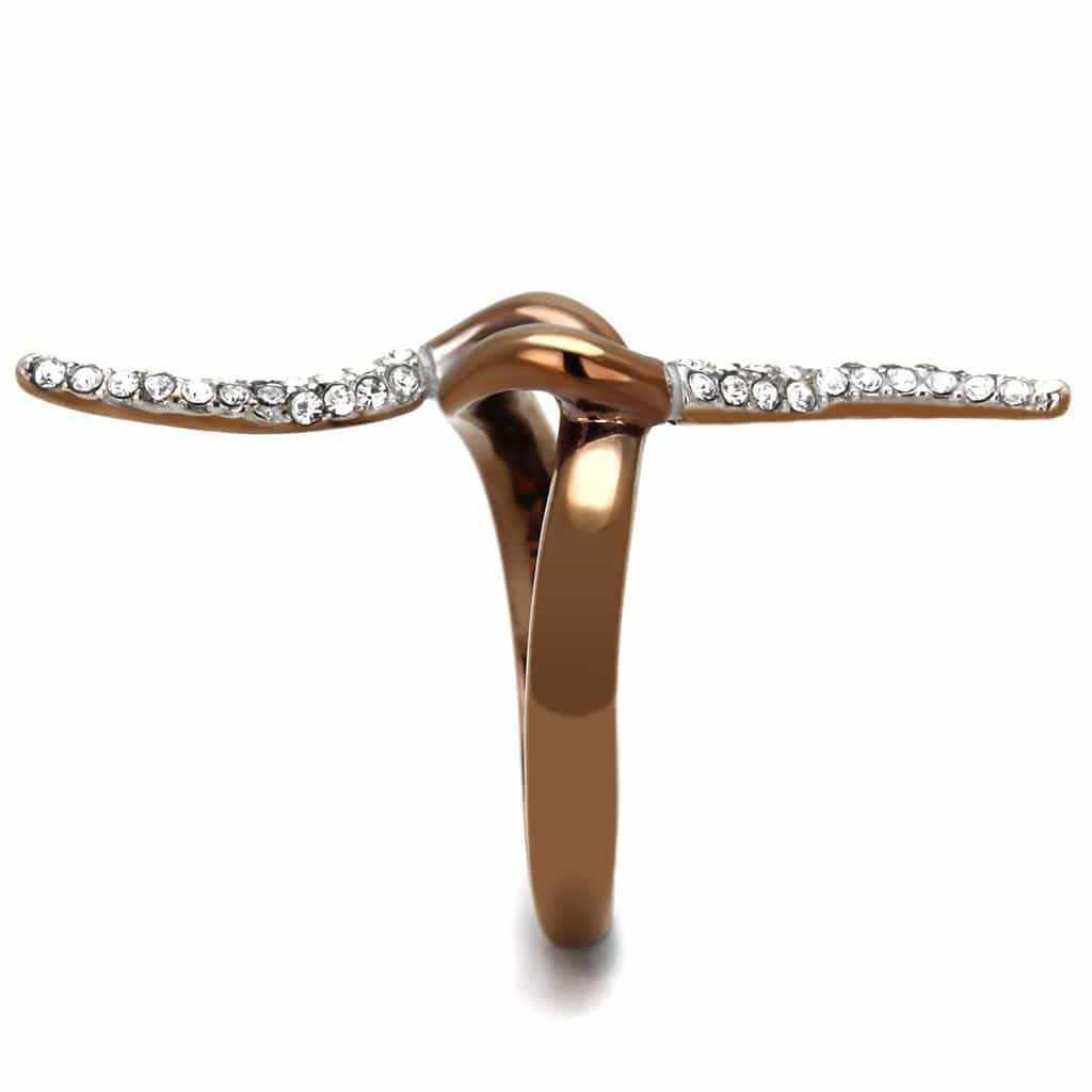 Stainless Steel Coffee Brown IP CZ Pave Leaf Vine Bypass Ring view 7
