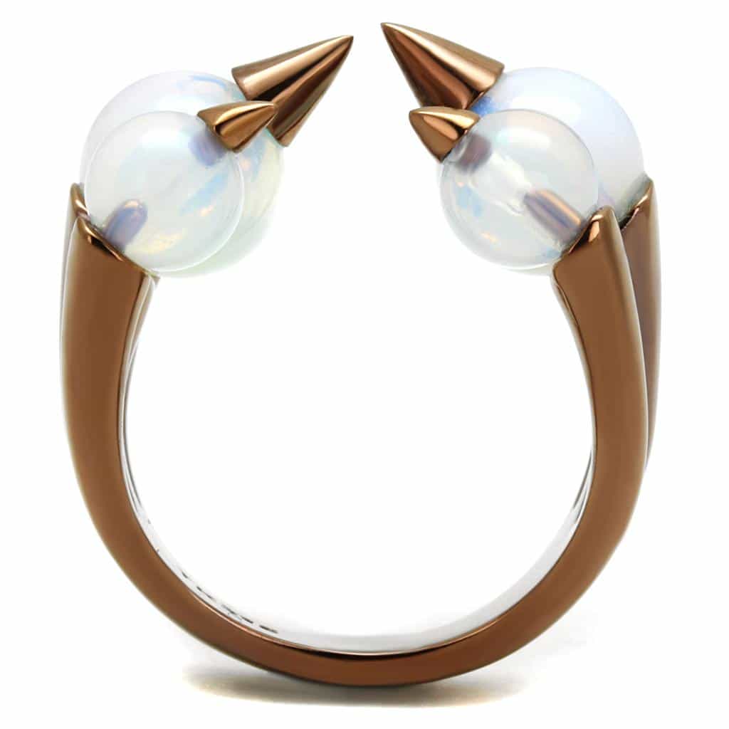 Stainless Steel Coffee Brown IP Opalite Bead Spike Stretch Ring view 5