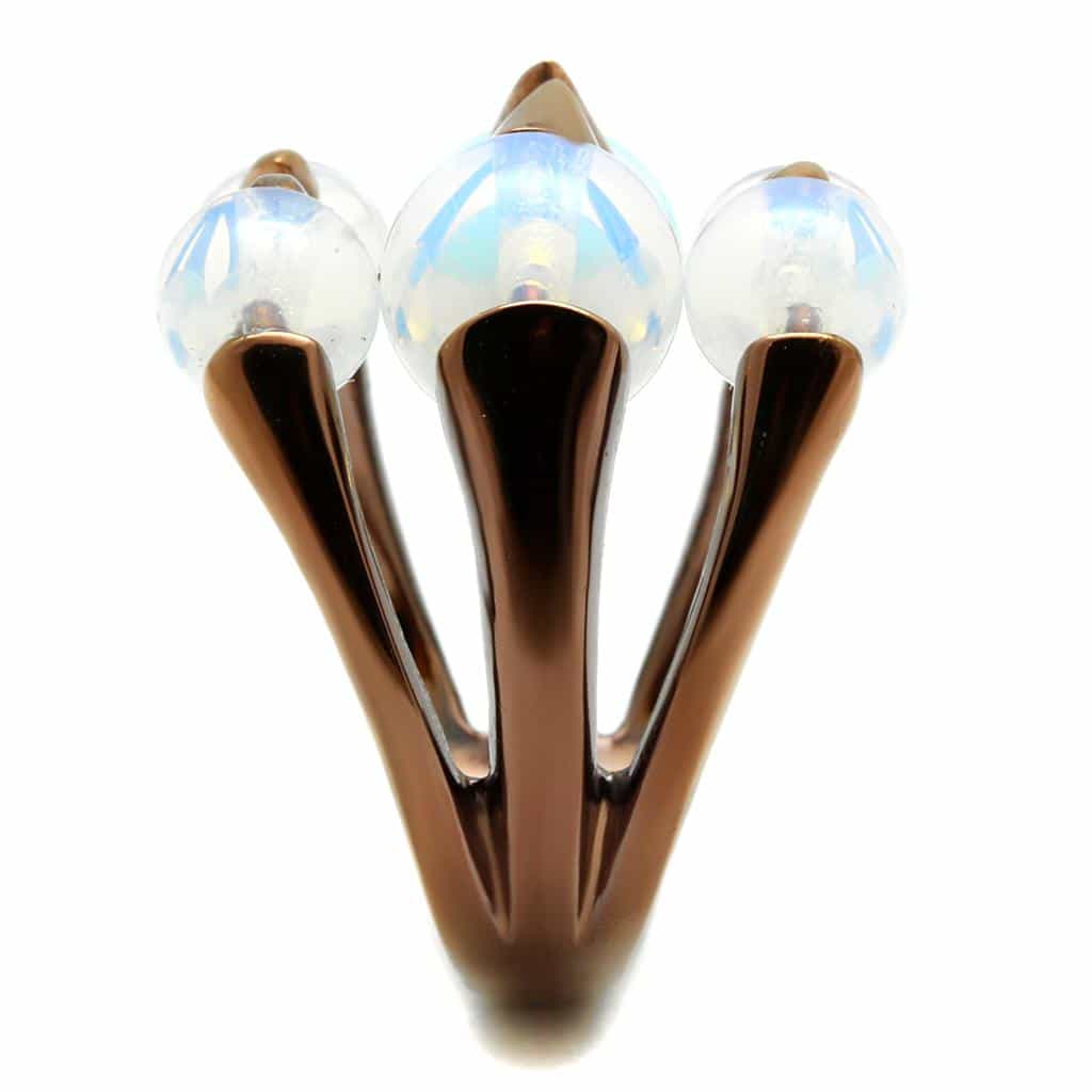 Stainless Steel Coffee Brown IP Opalite Bead Spike Stretch Ring view 7