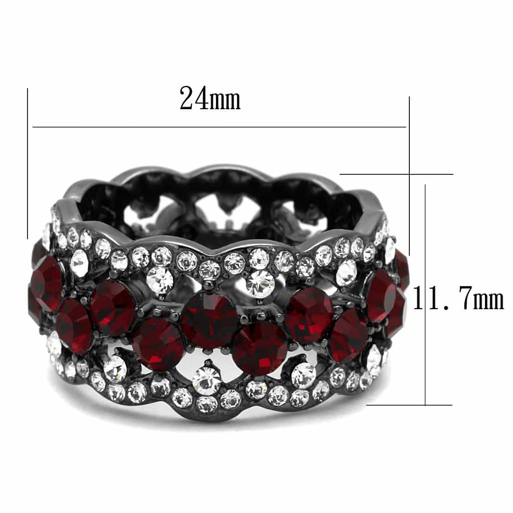 Stainless Steel Dark Gunmetal Red Garnet CZ Pave Filigree Ring view 3