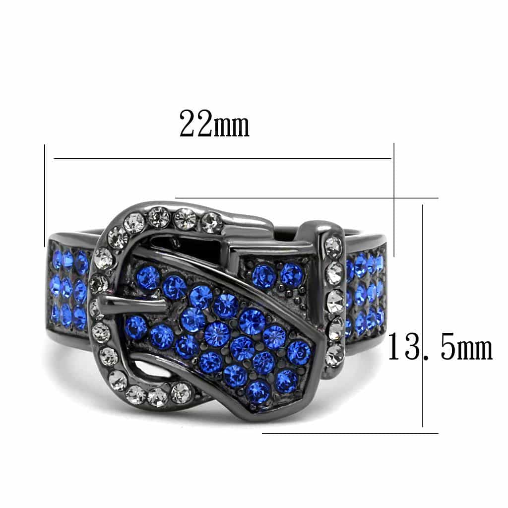 Stainless Steel Dark Gunmetal Blue Sapphire Crystal Pave Ring view 3