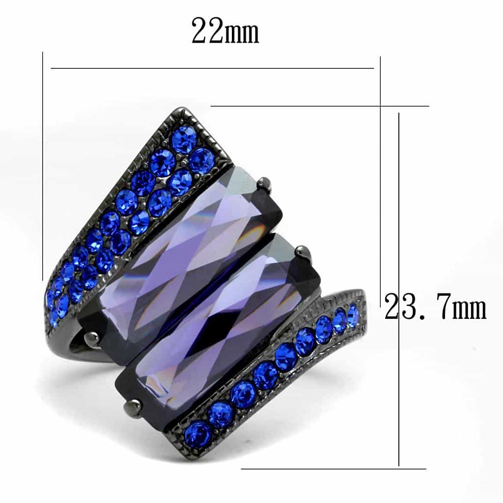 Stainless Steel Dark Gunmetal Amethyst Purple CZ Baguette Ring view 3