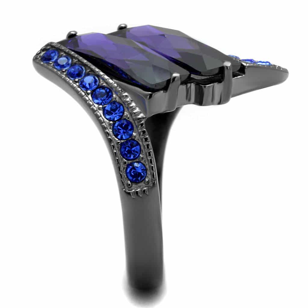 Stainless Steel Dark Gunmetal Amethyst Purple CZ Baguette Ring view 9