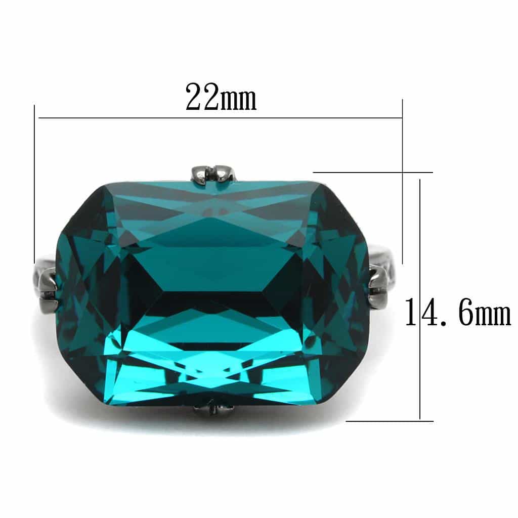 Stainless Steel Dark Gunmetal Blue Zircon Crystal Cushion CZ Ring view 3