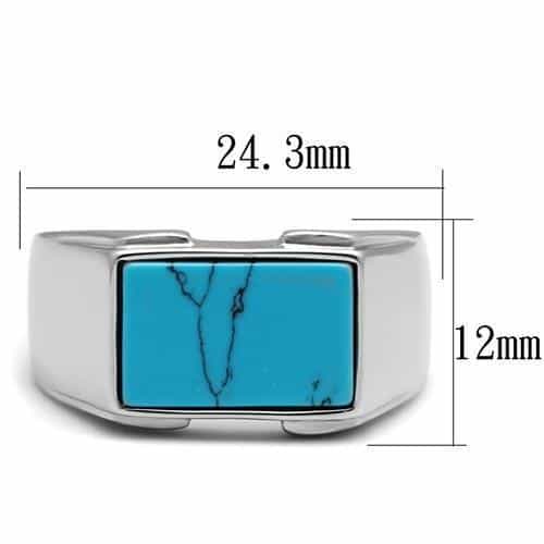 Stainless Steel Turquoise Inlay Rectangle CZ Pave Signet Ring view 3