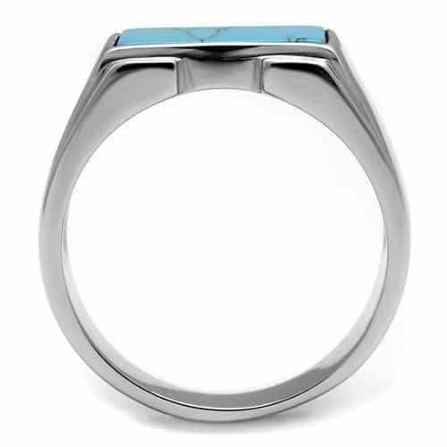 Stainless Steel Turquoise Inlay Rectangle CZ Pave Signet Ring view 5