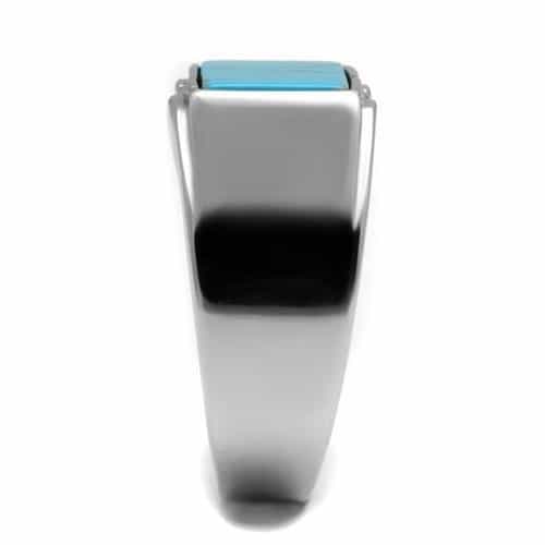 Stainless Steel Turquoise Inlay Rectangle CZ Pave Signet Ring view 7