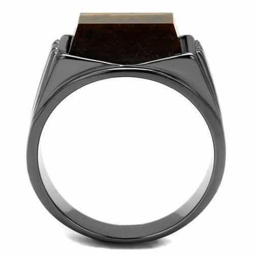 Stainless Steel Dark Gunmetal Tiger Eye Square Inlay Signet Ring view 5