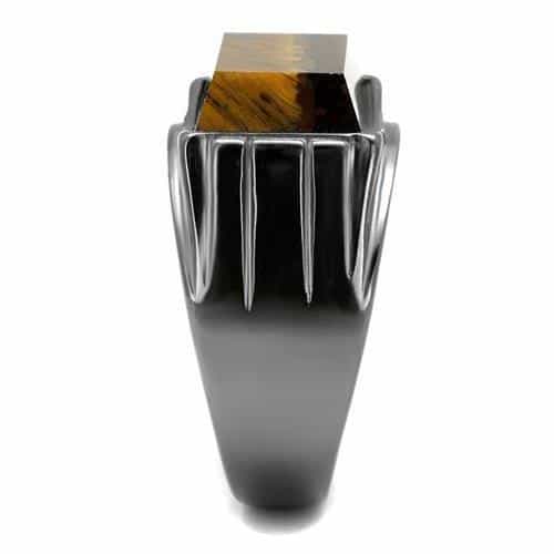 Stainless Steel Dark Gunmetal Tiger Eye Square Inlay Signet Ring view 7