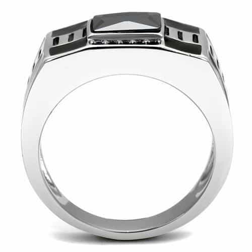 Stainless Steel Black Onyx Enamel CZ Blue Sapphire Art Deco Ring view 5
