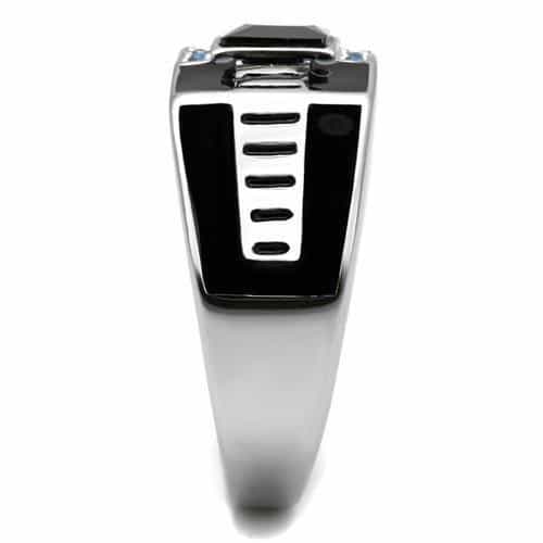 Stainless Steel Black Onyx Enamel CZ Blue Sapphire Art Deco Ring view 7