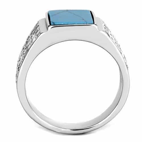 Stainless Steel Turquoise Inlay Square CZ Pave Signet Ring view 5