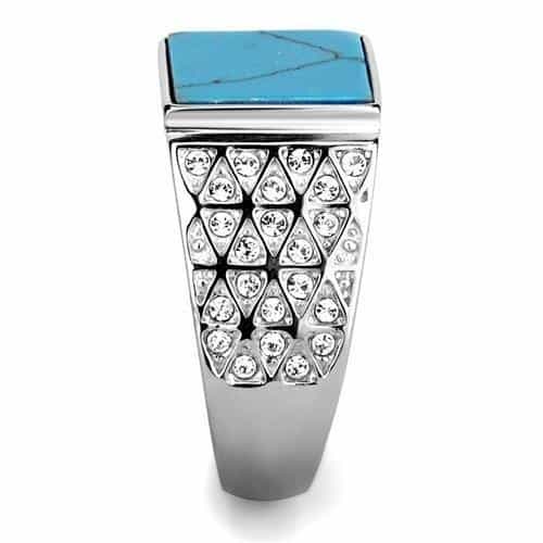 Stainless Steel Turquoise Inlay Square CZ Pave Signet Ring view 7