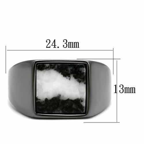 Stainless Steel Dark Gunmetal White Howlite Square Inlay Ring view 3