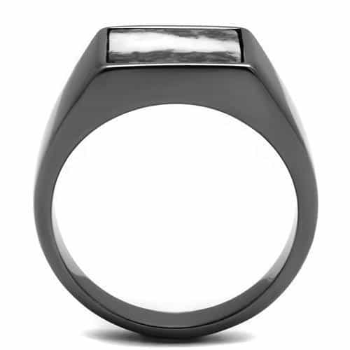 Stainless Steel Dark Gunmetal White Howlite Square Inlay Ring view 5