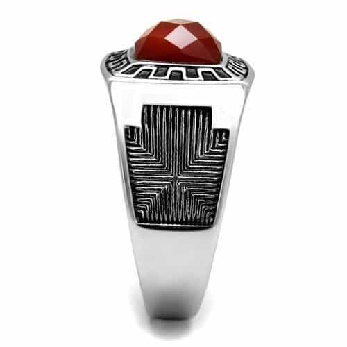 Stainless Steel Antiqued Silver Red Jasper Square Greek Key Ring view 7